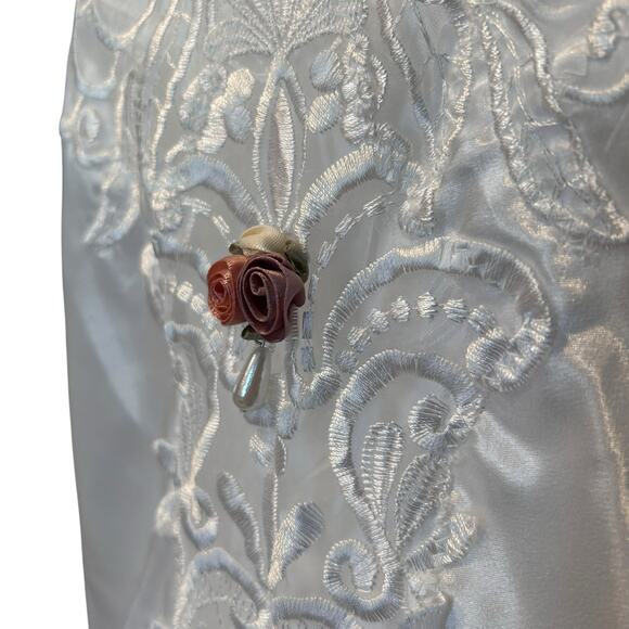 Vintage White Satin Nightgown Womens Sz Medium Plunging Sexy Neckline Sleeveless - Picture 7 of 16